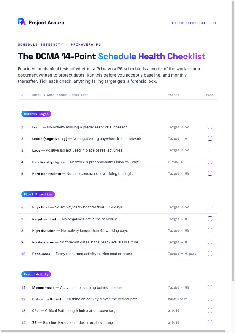DCMA 14-point schedule health checklist cover